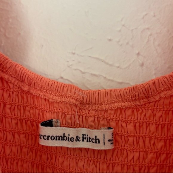 Abercrombie & Fitch ruched puff sleeve mini dress in coral pink small - Picture 3 of 5